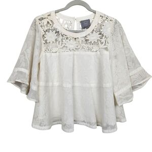 Anthropologie Vanessa Virginia Ivory Crochet Lace Doilies Blouse Womens Size S